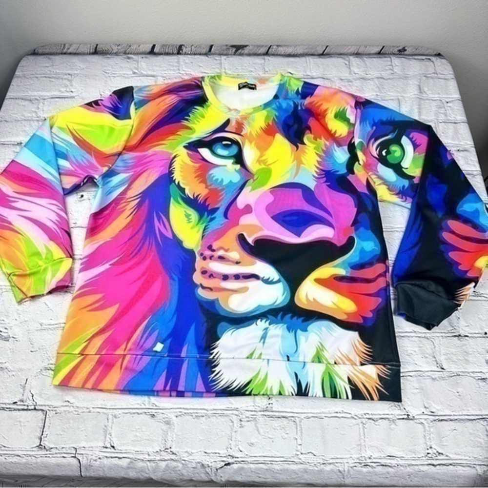 Getonfleek Unique 2-Sided Lion Long Sleeve Pullover Mens Size XXL